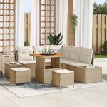 Ensemble de canapés de jardin 8 pièces avec coussins beige poly rotin acacia