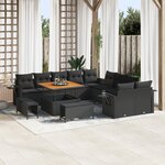 Set de canapé de jardin vidaXL de 13 pièces avec coussins en poly rotin noir acacia