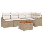 vidaXL Ensemble de canapé de jardin 6 pièces avec coussins Beige Poly Rattan Acacia