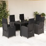 vidaXL Ensemble à manger de jardin coussins 7Pièces Noir Résine tressée