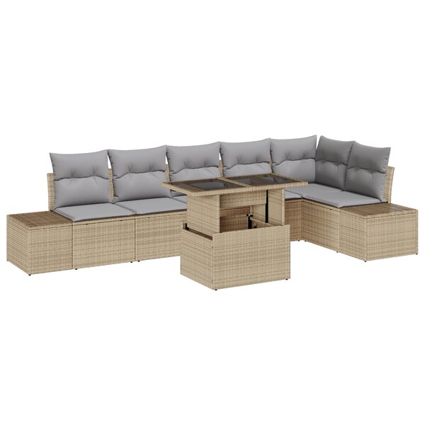 vidaXL Ensemble de canapé de jardin 7 pièces avec coussins Beige en poly rattan