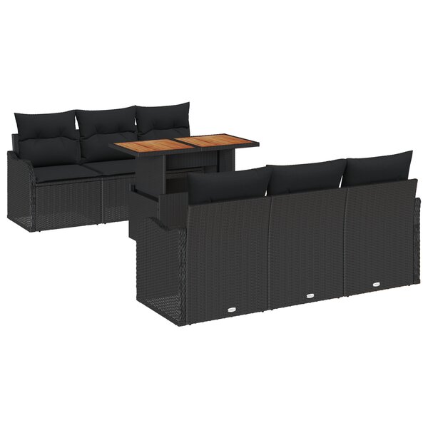 Ensemble de Canapés de Jardin vidaXL 7 Pièces avec Coussins Noir Poly Rattan