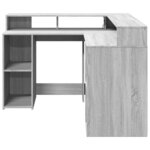 Bureau table poste de travail meuble d'ordinateur informatique étude et lumières LED sonoma 130 x 130 x 91cm bois ingénierie gris 02_0023806