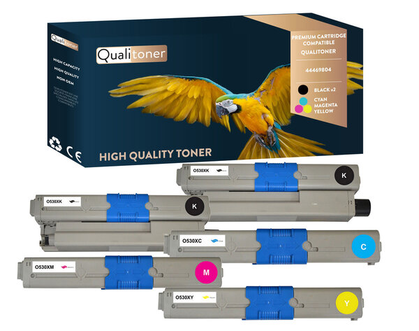 Qualitoner x5 toners 44469804 (noir x2 + cyan + magenta + jaune) compatible pour oki