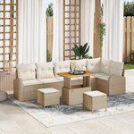 Ensemble de Canapé de Jardin vidaXL 9 Pièces avec Coussins Beige Rattan Acacia