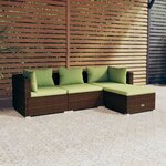 vidaXL Salon de jardin 4 Pièces avec coussins Résine tressée Marron