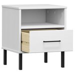 vidaXL Table de chevet avec pieds en métal Blanc Bois pin massif OSLO