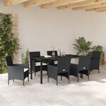 vidaXL Ensemble de Salle à Manger de Jardin 7 Pièces Noir Poly Rotin