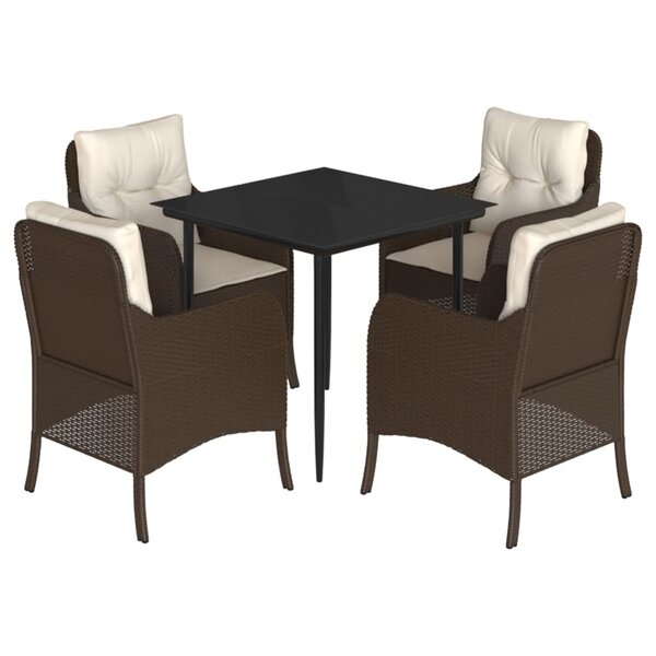 vidaXL Ensemble à manger de jardin 5 Pièces et coussins marron poly rotin
