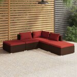 vidaXL Salon de jardin 5 Pièces avec coussins résine tressée marron