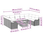Ensemble de canapé de jardin vidaXL 10 pièces avec coussins gris poly rotin
