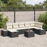 vidaXL Ensemble de canapé de jardin 8 pièces avec coussins en rotin synthétique noir