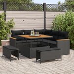 Ensemble de canapé de jardin 8 pièces avec coussins Noir Poly Rattan Acacia