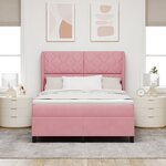 Lit à ressort recouvert de velours rose avec matelas 140x200 cm