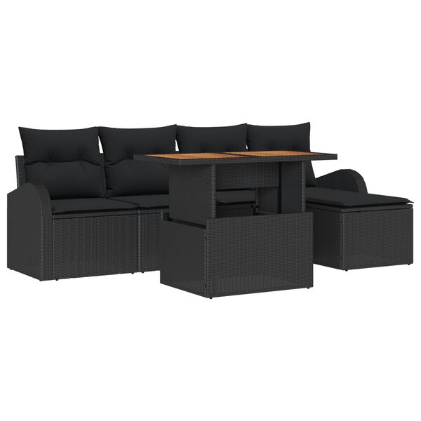 Ensemble de Sofa de Jardin 6 Pièces avec Coussins Noir Poly Rattan