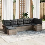 vidaXL Ensemble de Canapés de Jardin 7 pièces avec Coussins Gris Rattan Poly