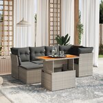 vidaXL Salon de jardin avec coussins 7 Pièces gris résine tressée