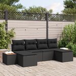vidaXL Set de 6 pièces de canapé de jardin avec coussins Noir Poly Rotin Acacia