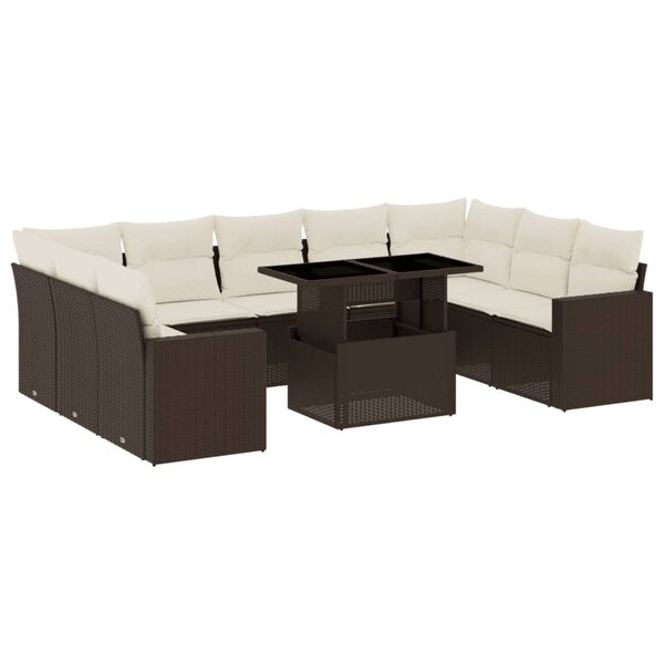vidaXL Salon de jardin 10 Pièces avec coussins marron résine tressée