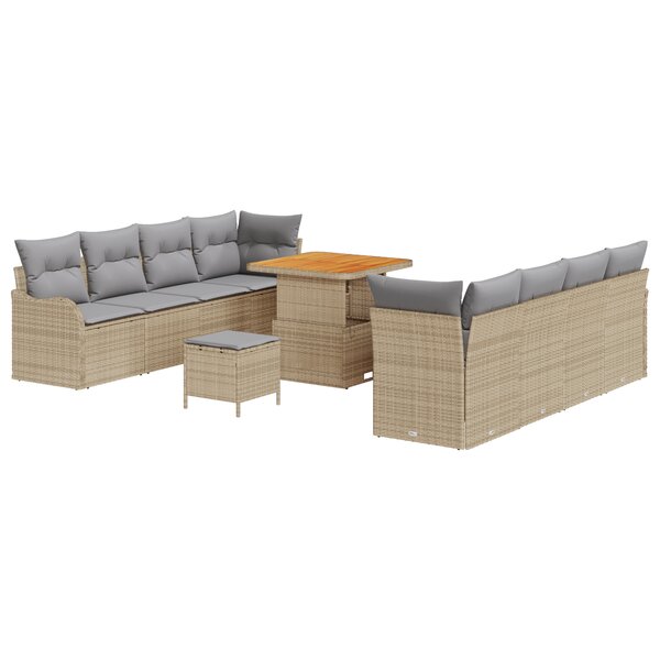 Ensemble de 11 Pièces de Canapé de Jardin avec Coussins Beige Rattan Synthétique Acacia