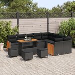 Ensemble de canapés de jardin 13 pièces avec coussins en poly rattan noir acacia