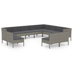 Salon de jardin meuble d'extérieur ensemble de mobilier 12 pièces avec coussins résine tressée gris 02_0015645