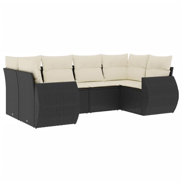 vidaXL Salon de jardin 6 Pièces avec coussins noir résine tressée
