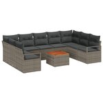 Ensemble de Canapé de Jardin de 10 pièces avec Coussins en Rattan Poly Acacia Gris