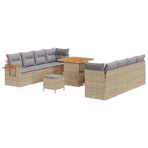 Ensemble de 11 Pièces de Canapés de Jardin avec Coussins Beige Poly Rattan