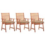 vidaXL Chaises à manger d'extérieur lot de 3 et coussins Acacia massif