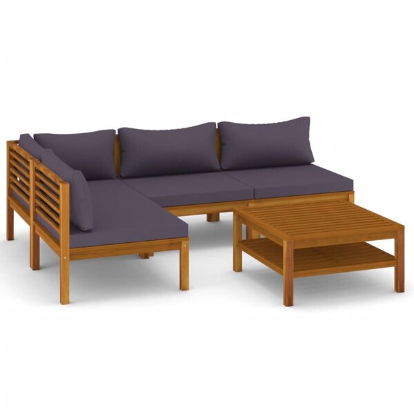 Salon de jardin meuble d'extérieur ensemble de mobilier 5 pièces avec coussin bois d'acacia solide 02_0016290