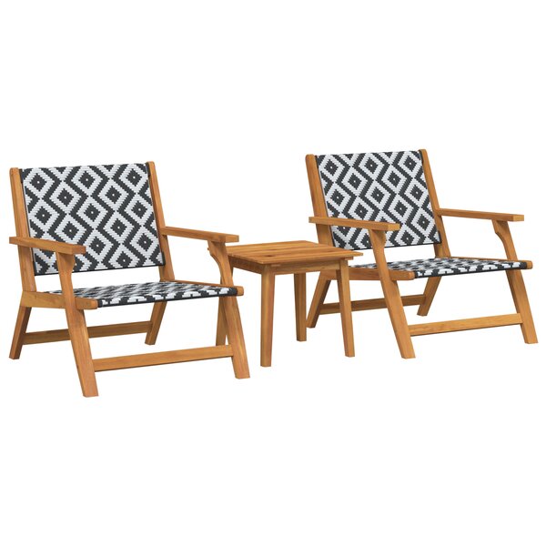 Chaises de jardin vidaXL avec table 3 Pièces Noir et Blanc en acacia massif