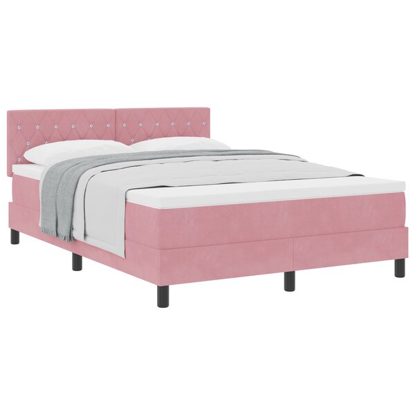 Lit à sommier tapissier avec matelas rose 160x200 cm en velours