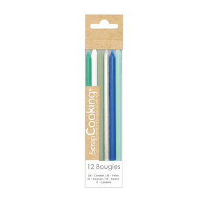 12 bougies longues bleu & argent - 12 cm