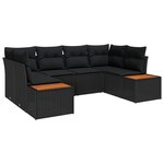 vidaXL Set de canapés de jardin 6 pièces avec coussins noir en poly rotin acacia