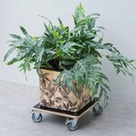 Nature Chariot à plantes carré 38x38 cm noir bois