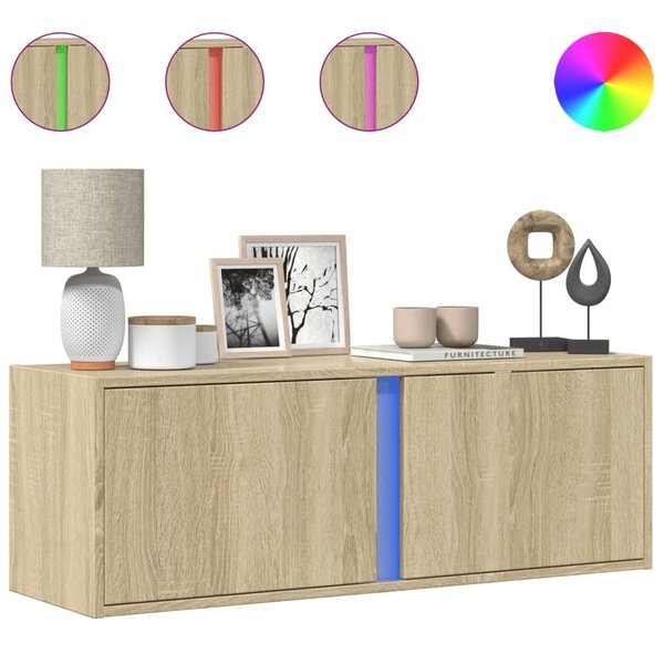 vidaXL Meuble TV mural avec lumières LED chêne sonoma 100x31x35 cm