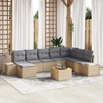 vidaXL Ensemble de canapé de jardin 9 pièces avec coussins beige rotin poly acacia