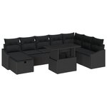 vidaXL Ensemble de canapé de jardin 9 pièces avec coussins noir en rotin polyéthylène