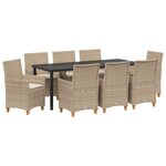 vidaXL Ensemble de Salle à Manger de Jardin 9 Pièces avec Coussins Beige Poly Rotin