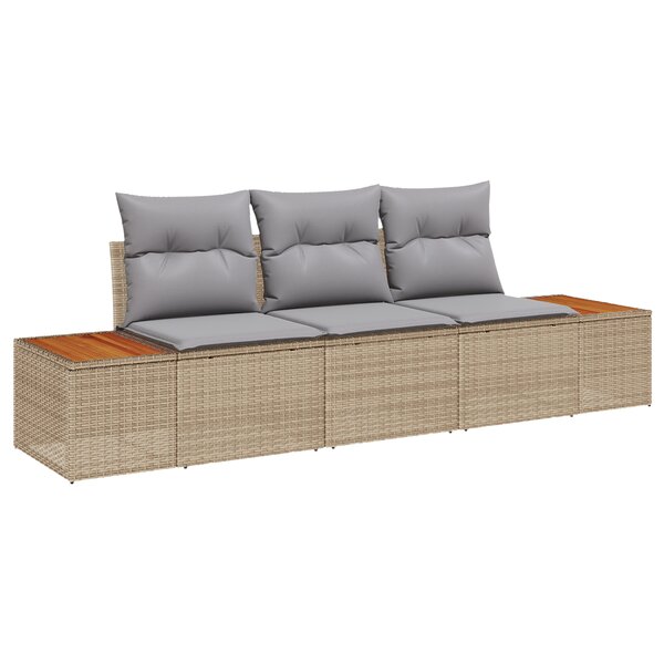 Set de canapé de jardin 3 pièces vidaXL avec coussins Beige Poly Rotin Acacia