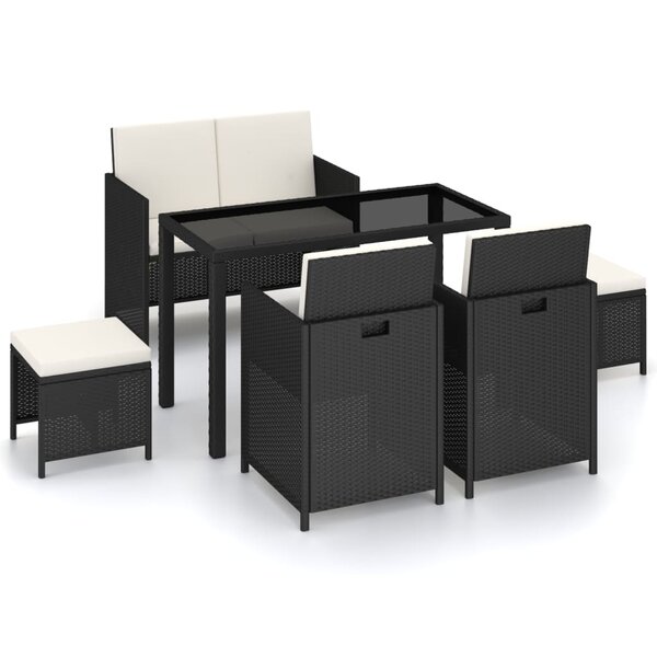 vidaXL Salon de jardin 6 Pièces avec coussins Résine tressée Noir