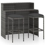 vidaXL Ensemble de bar de jardin avec coussins 3 Pièces Gris