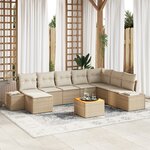 vidaXL Ensemble de 9 Canapés de Jardin avec Coussins Beige Rattan Acacia