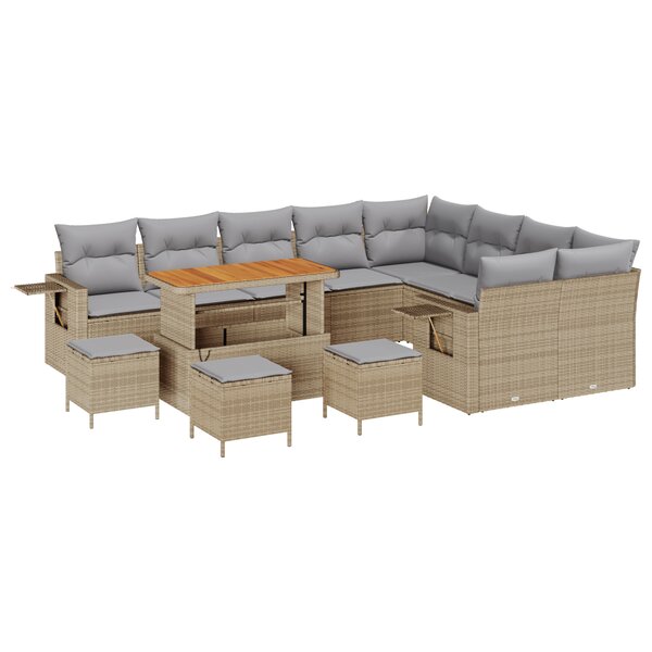 Ensemble de canapé de jardin vidaXL 13 pièces avec coussins en rotin poly beige acacia