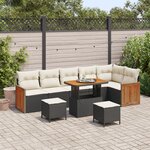 Ensemble de canapé de jardin 9 pièces avec coussins noir poly rattan acacia