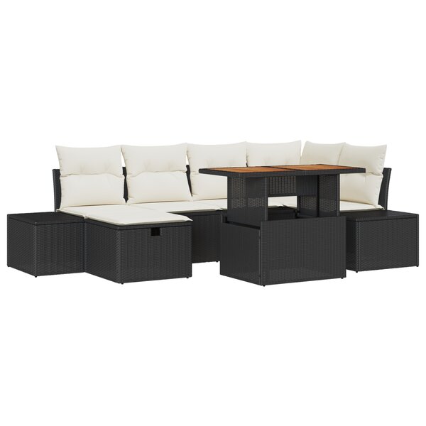 vidaXL Ensemble de Canapé de Jardin de 7 Pièces avec Coussins Noir Poly Rattan