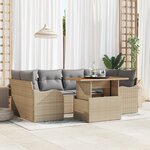 Ensemble de canapé de jardin 7 pièces avec coussins Beige Poly Rattan Acacia
