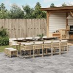 vidaXL Ensemble à manger de jardin et coussins 15 Pièces beige