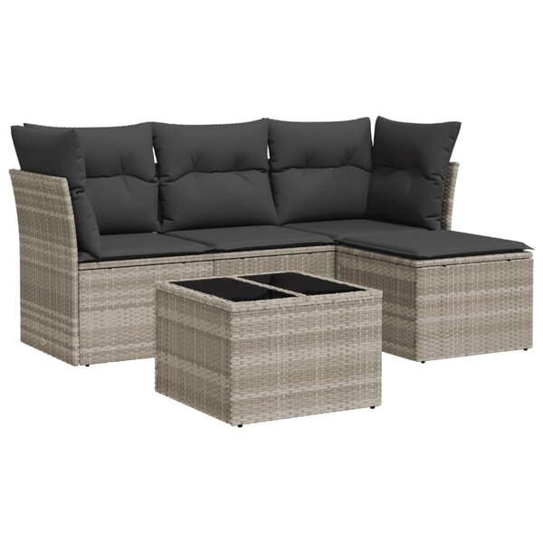 vidaXL Salon de jardin 5 Pièces avec coussins gris clair résine tressée